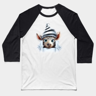 Christmas Peeking Baby Zebra Baseball T-Shirt